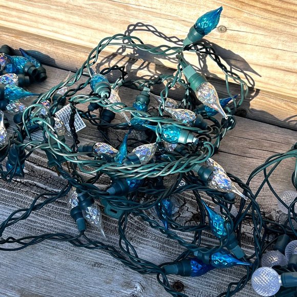 Blue White String Lights Cone Globe LED 2 Sets Christmas Deck Camping Indoor Out - Picture 8 of 9